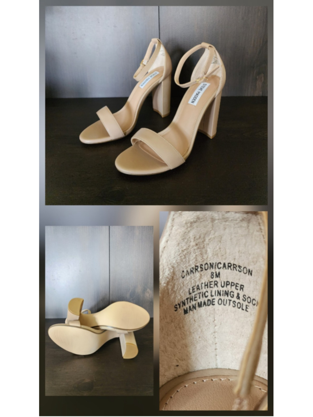 Steve Madden Carson Strappy Block Heel Sandals Sz 8 M - Taupe Beige - Blush Lea - Picture 13 of 16